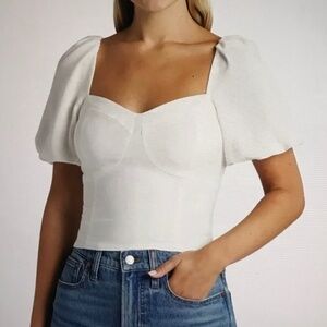 VIOLETS & ROSES Puff Sleeve Cropped Top White NWT Blyth Women’s Size Large